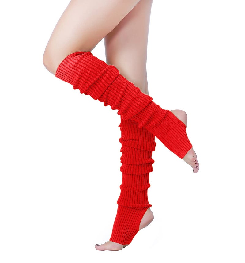 v28 Long Leg Warmer, Womenâ€™s Men 80s Party Ribbed Knit Dance Sports (71Red) - Image 1